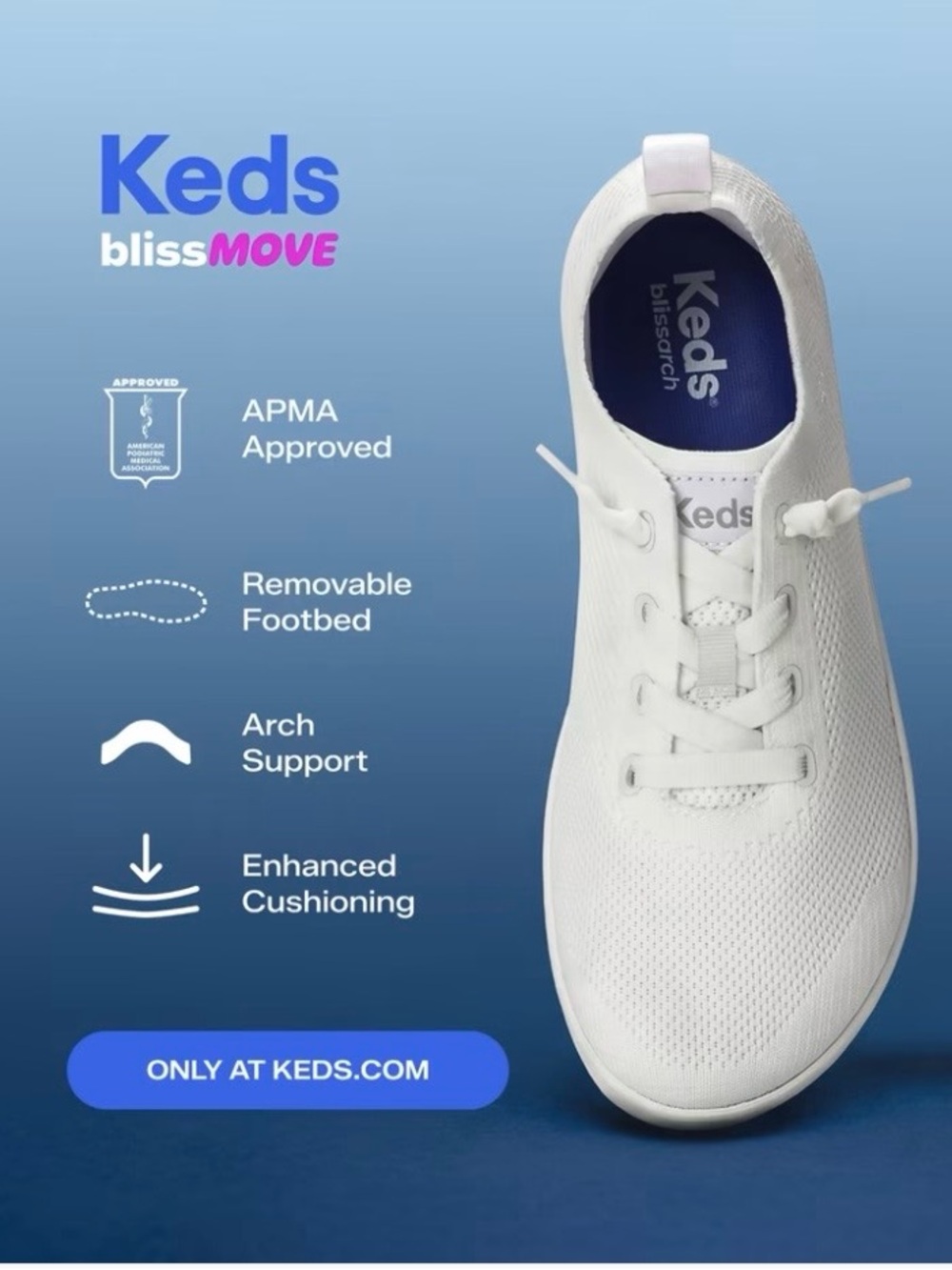 Keds BlissMove Champ Engineered Knit White Slip-On Sneakers 6